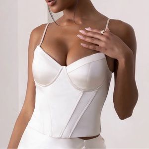 Club L London Satin Corset Top cream white sweetheart neckline